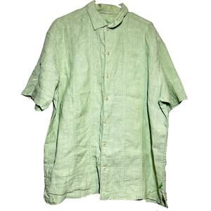 Tommy Bahama 100% Linen Shirt Short Sleeve Relax Fit Collar Button Down Green XL